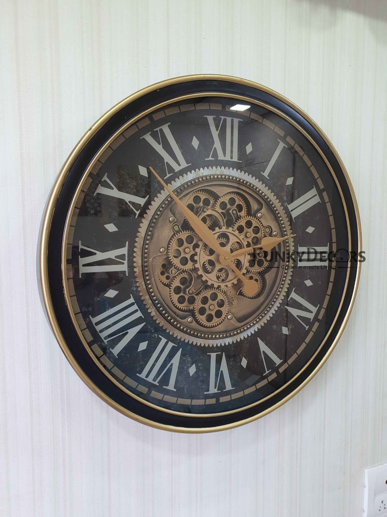 Royal Retro Vintage Style Metal Wall Clock With Glass Frame And Moving Gear Chronograph Working
