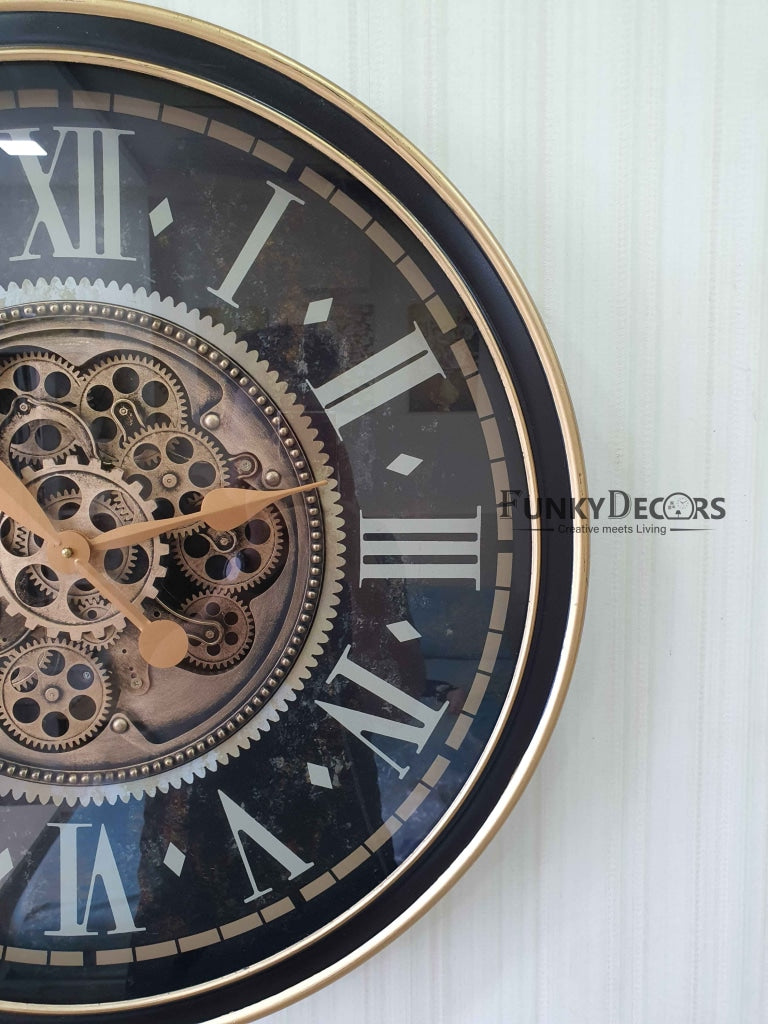 Royal Retro Vintage Style Metal Wall Clock With Glass Frame And Moving Gear Chronograph Working