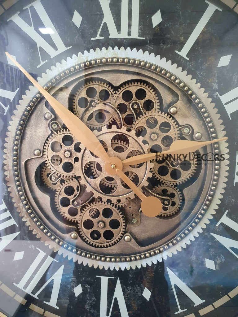 Royal Retro Vintage Style Metal Wall Clock With Glass Frame And Moving Gear Chronograph Working