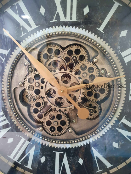 Royal Retro Vintage Style Metal Wall Clock With Glass Frame And Moving Gear Chronograph Working