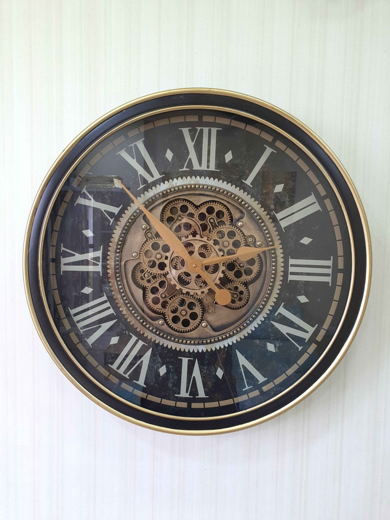 Royal Retro Vintage Style Metal Wall Clock With Glass Frame And Moving Gear Chronograph Working