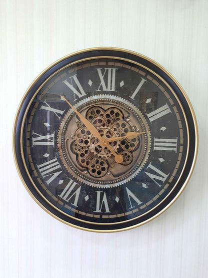 Royal Retro Vintage Style Metal Wall Clock With Glass Frame And Moving Gear Chronograph Working