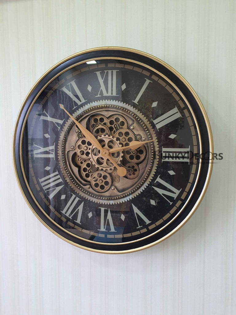 Royal Retro Vintage Style Metal Wall Clock With Glass Frame And Moving Gear Chronograph Working