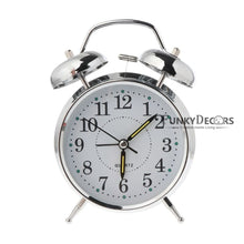 Load image into Gallery viewer, Silver Retro Style Alarm Kids Room Table Clock For Home And Office Decor-Funkydecors Clocks
