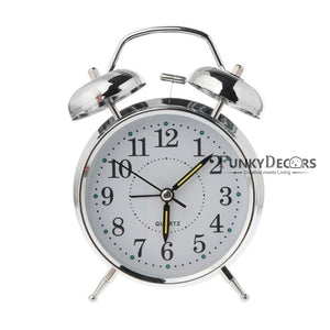 Silver Retro Style Alarm Kids Room Table Clock For Home And Office Decor-Funkydecors Clocks