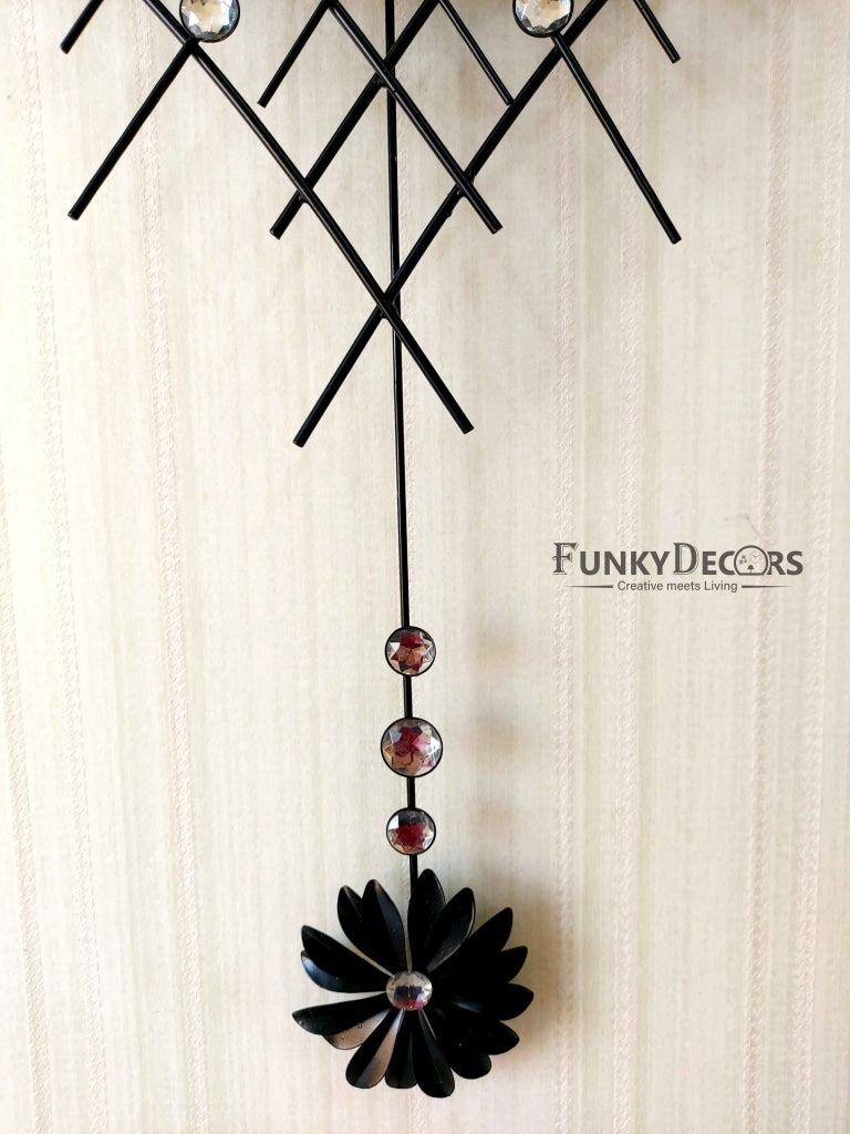 Stylish Flora Diamond Studded Silent Movement Pendulum Metal Wall Clock- FunkyDecors Clocks