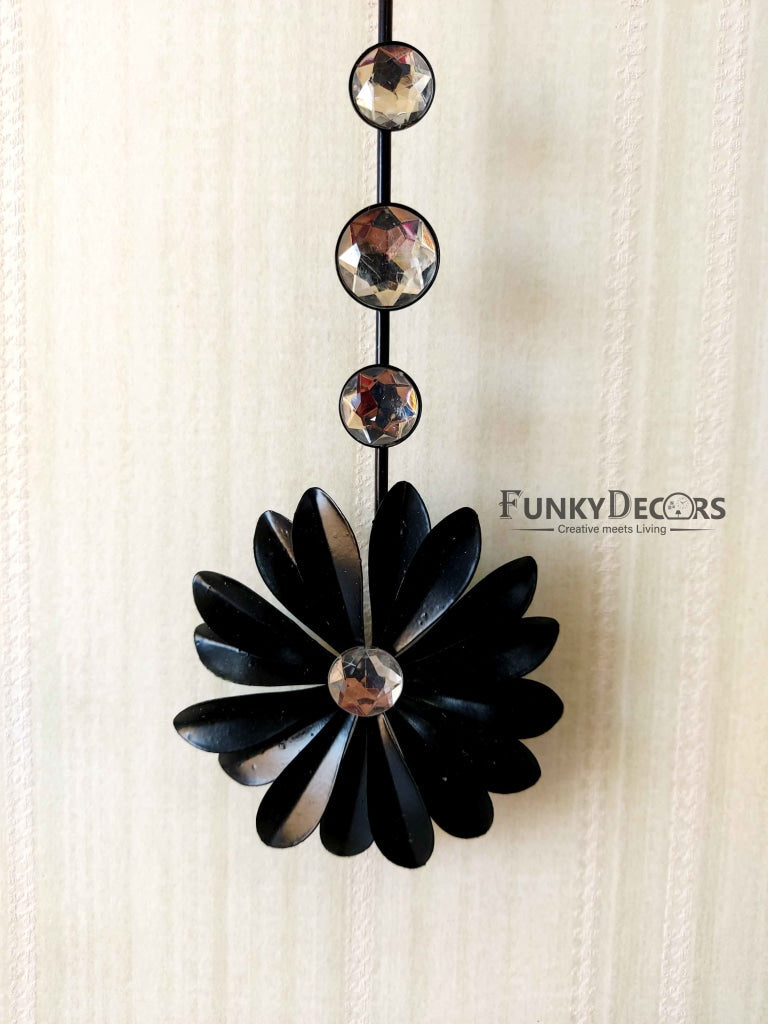 Stylish Flora Diamond Studded Silent Movement Pendulum Metal Wall Clock- FunkyDecors Clocks