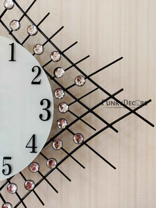 Stylish Flora Diamond Studded Silent Movement Pendulum Metal Wall Clock- Funkytradition Clocks