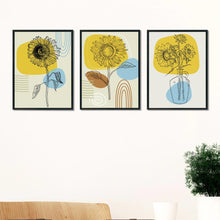 Load image into Gallery viewer, Yellow Floral 3 Panels Art Frame For Wall Decor- Funkydecors Xs / Black Posters Prints &amp; Visual
